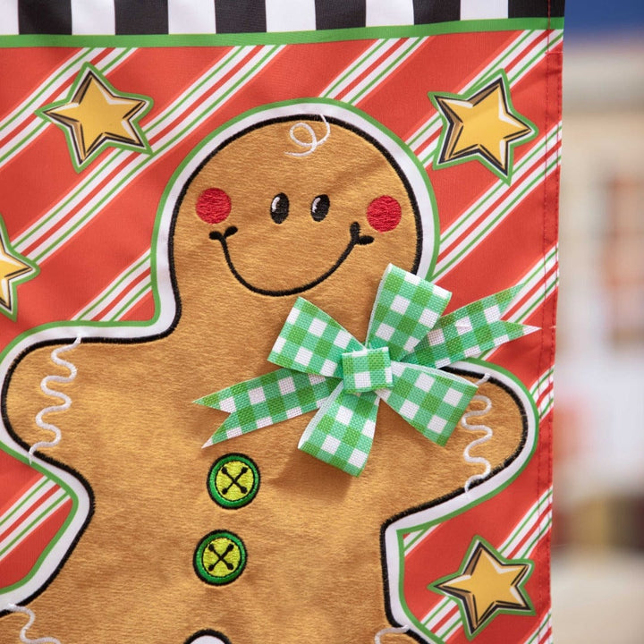 Patterned Gingerbread Man Christmas Garden Flag 2 Sided heartlandflags