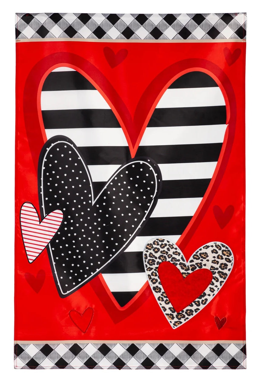 Patterned Heart Valentine Banner 2 Sided heartlandflags