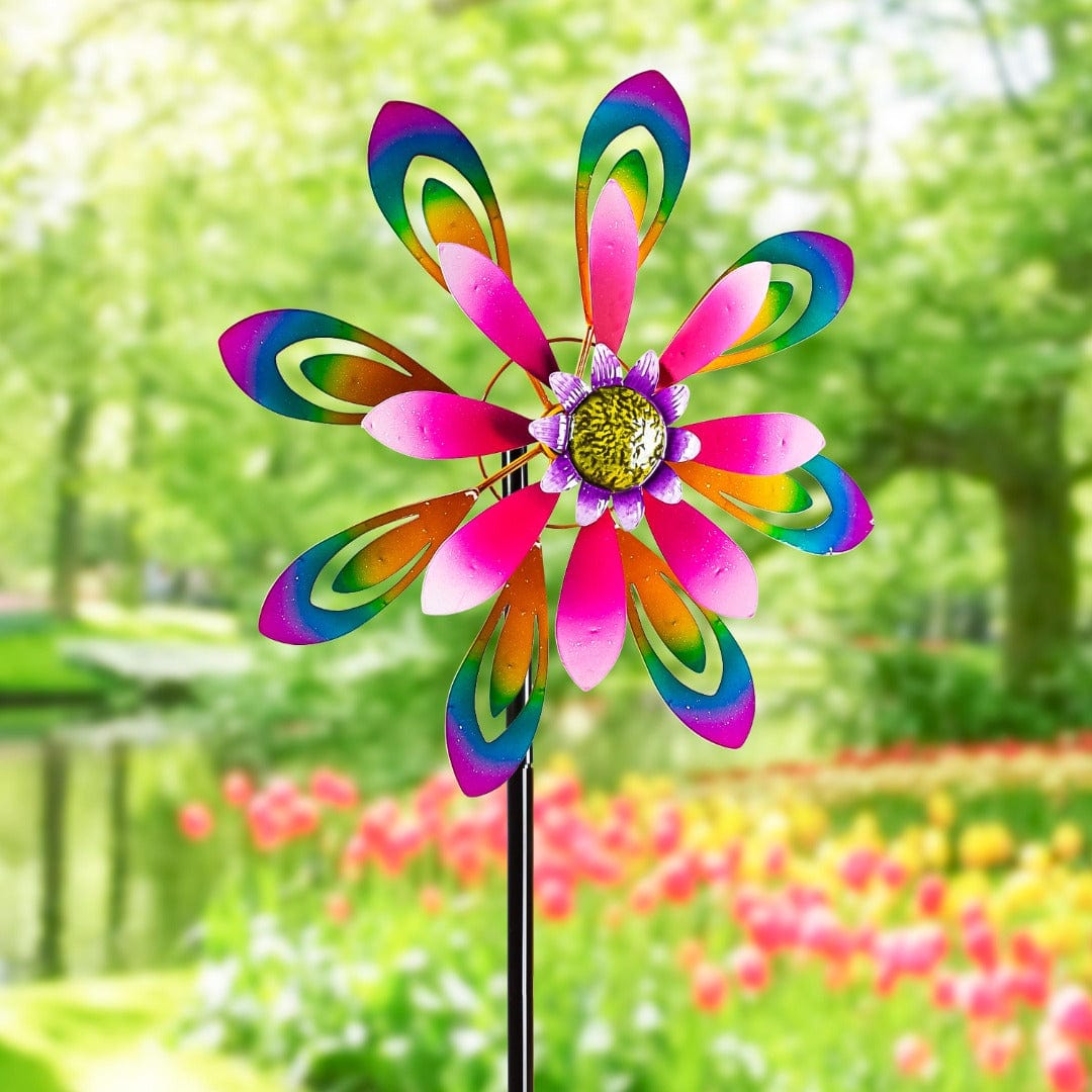 Pink & Purple Flower Wind Spinner 73 Inches Tall heartlandflags