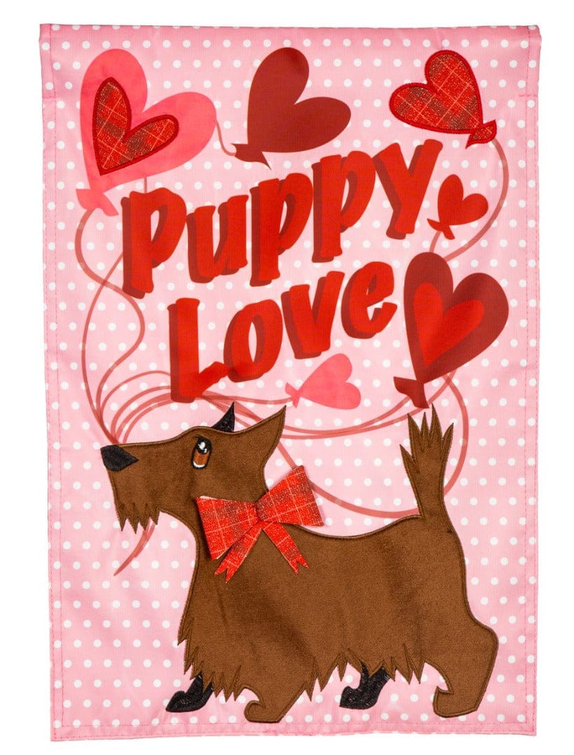 Puppy Love Valentine Garden Flag 2 Sided Applique heartlandflags