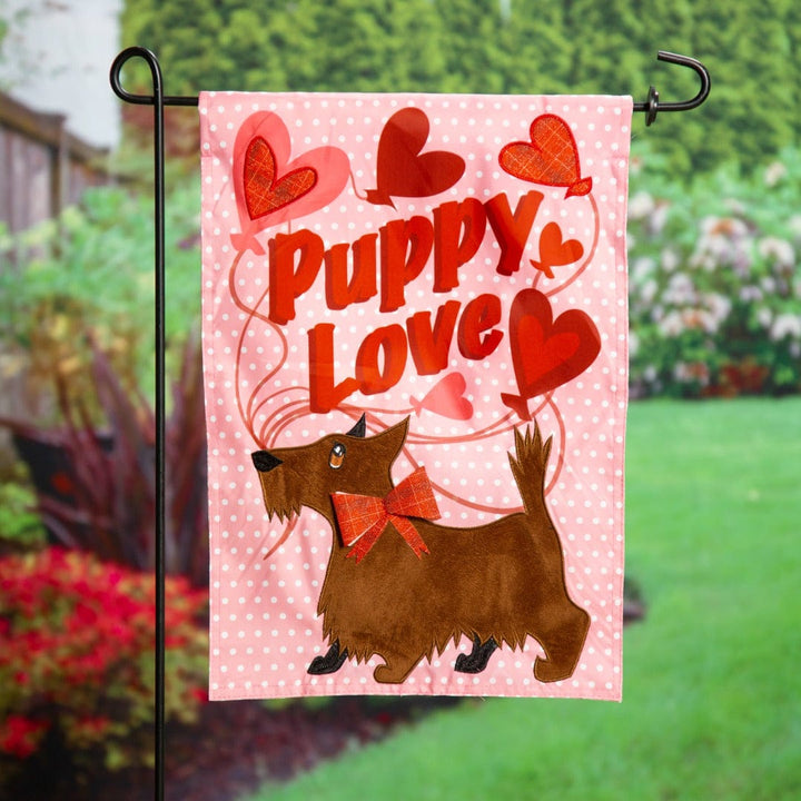 Puppy Love Valentine Garden Flag 2 Sided Applique heartlandflags