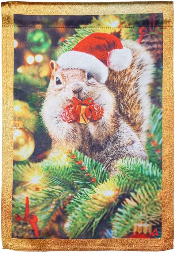 Santa Squirrel Christmas Garden Flag 2 Sided Lustre heartlandflags