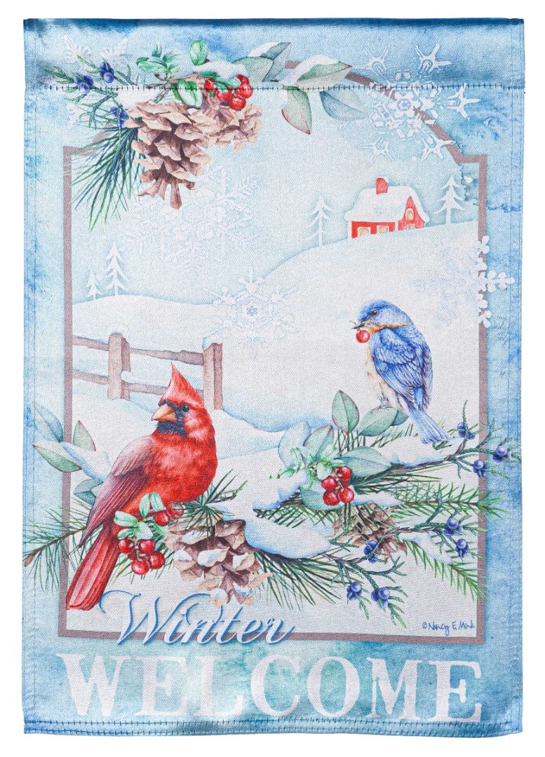 Snow Country Birds Winter Garden Flag 2 Sided Lustre heartlandflags