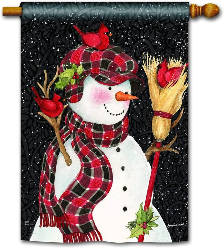 Snowman With Broom Banner 2 Sided House Flag heartlandflags