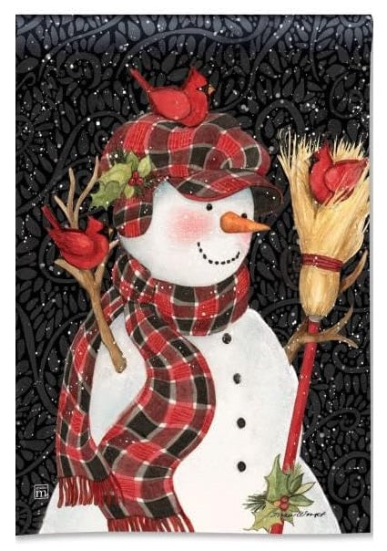 Snowman With Broom Garden Flag heartlandflags