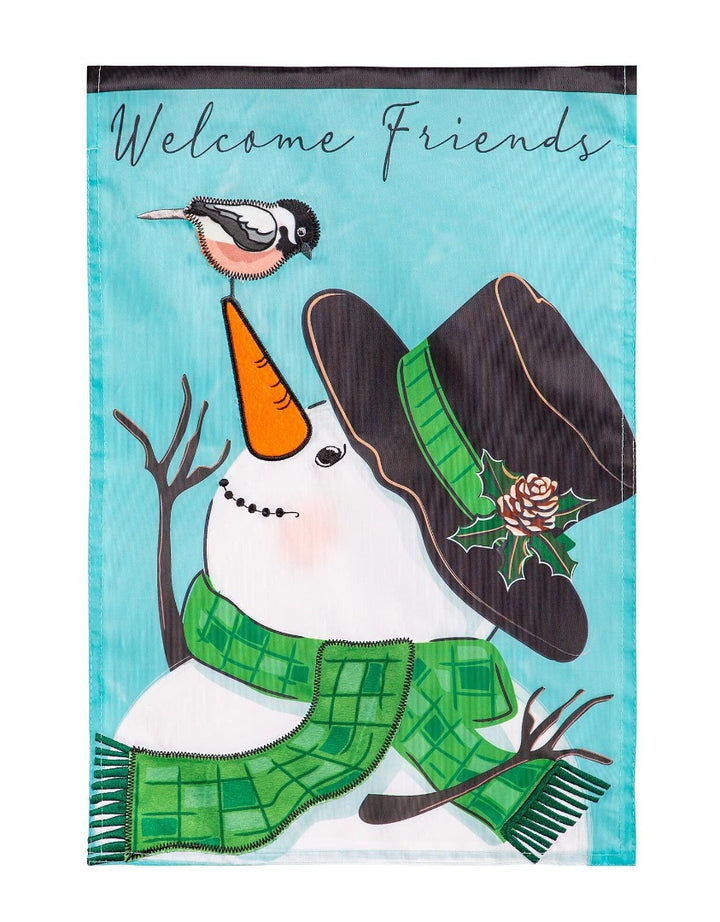 Snowman and Chickadee Garden Flag 2 Sided heartlandflags