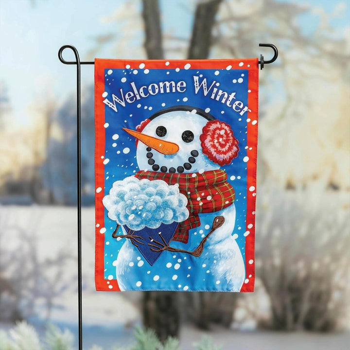 Snowman with Bouquet Garden Flag 2 Sided heartlandflags