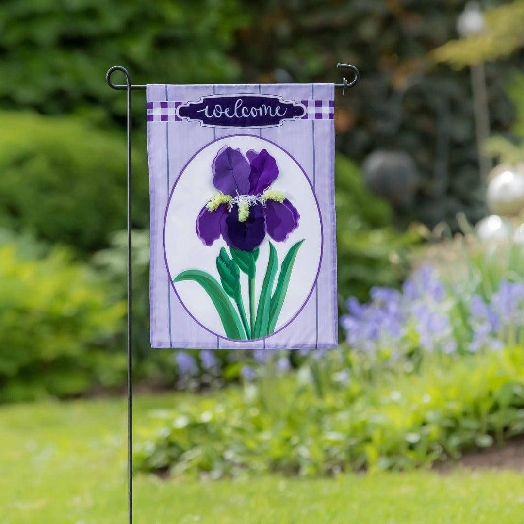 Spring Iris Welcome Garden Flag 2 Sided Applique heartlandflags