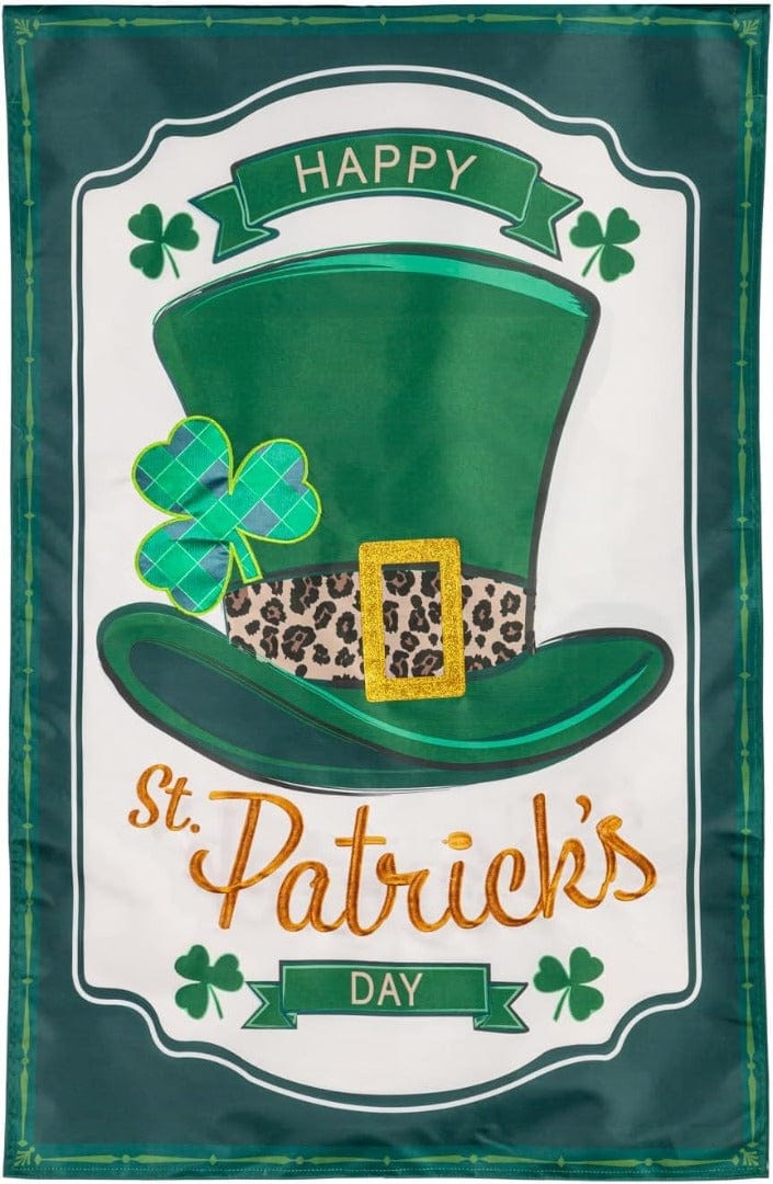 St Patrick's Day Top Hat Banner 2 Sided Applique House Flag heartlandflags