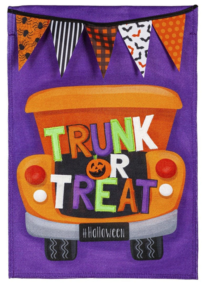 Trunk or Treat Halloween Garden Flag 2 Sided Burlap heartlandflags