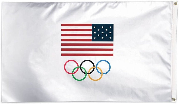 USOC Olympic Rings Flag 3x5 White heartlandflags