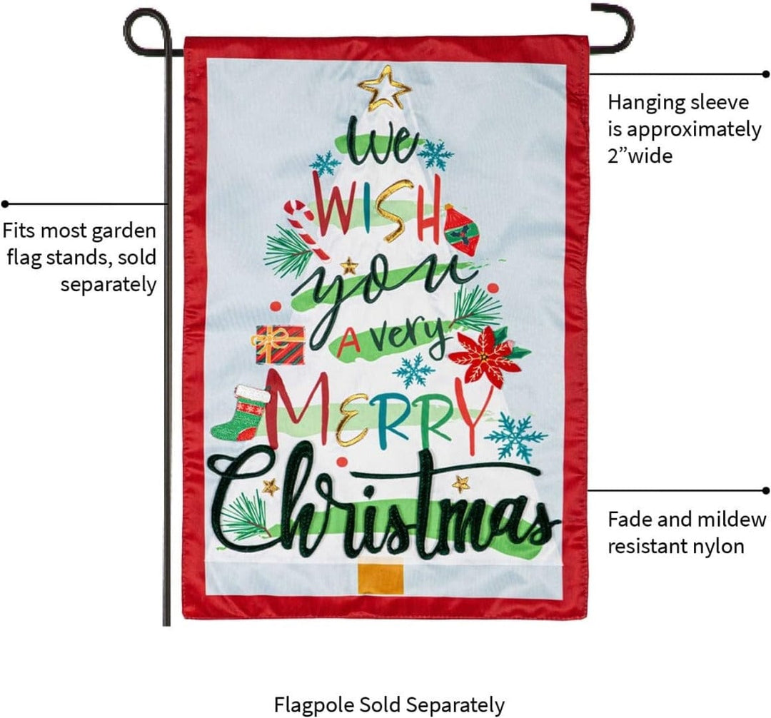 We Wish You A Merry Christmas Garden Flag 2 Sided Applique heartlandflags