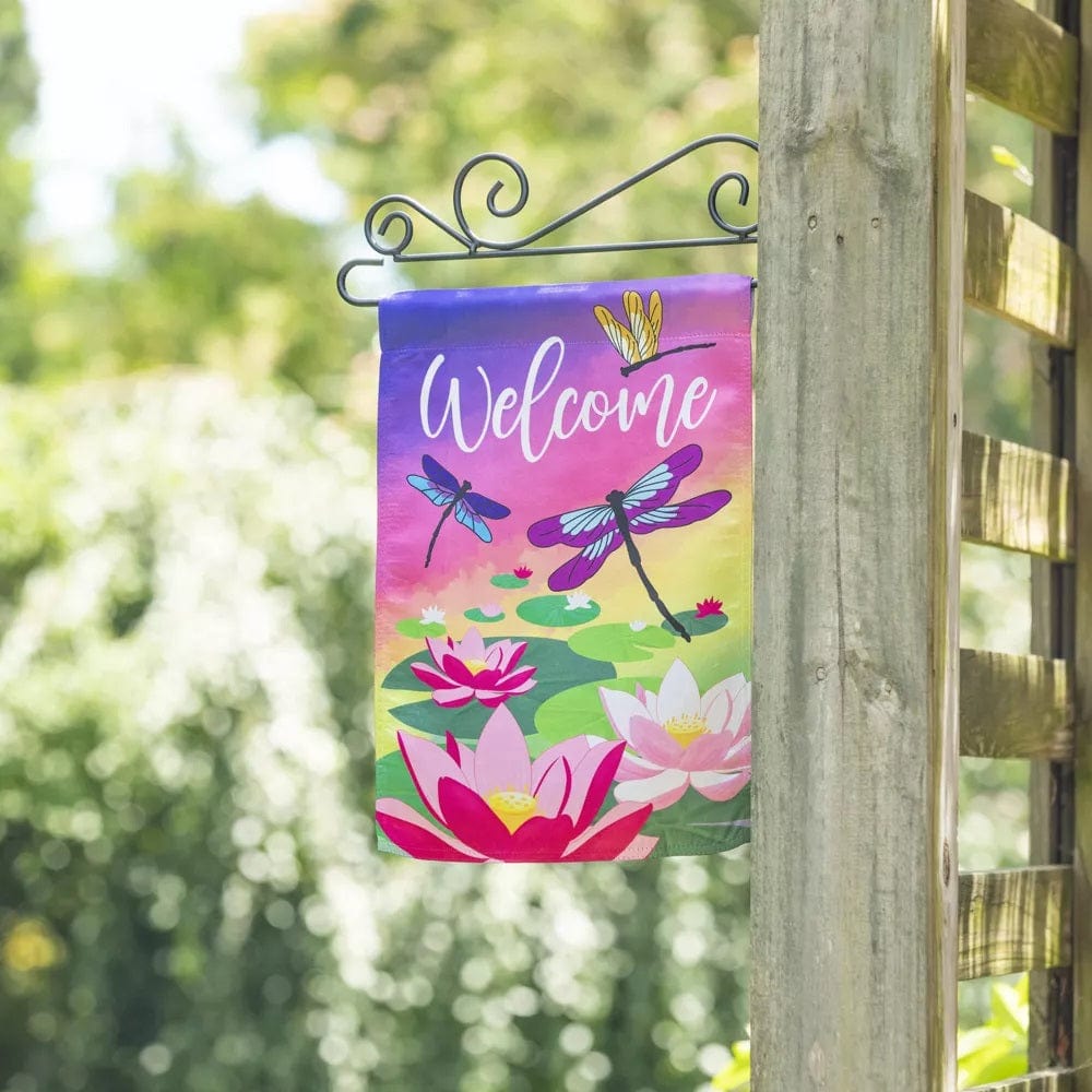 Welcome Dragonfly with Lily Pads Garden Flag 2 Sided heartlandflags