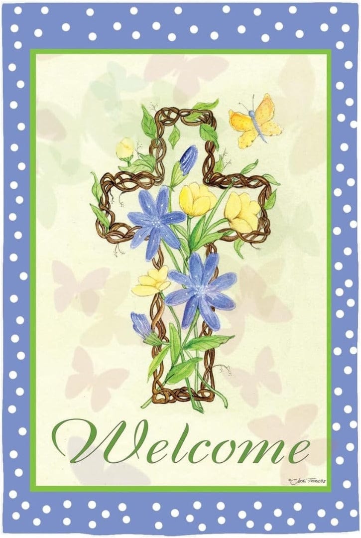 Welcome Easter Garden Flag 2 Sided Cross heartlandflags