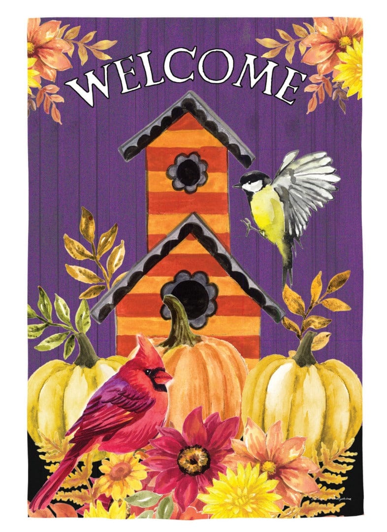 Welcome Fall Bird House Autumn Garden Flag 2 Sided heartlandflags