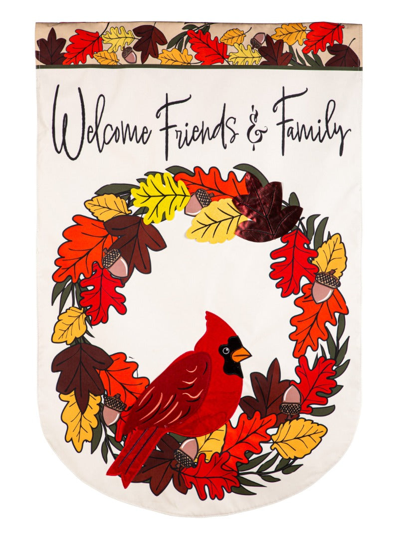 Welcome Friends & Family Cardinal Banner 2 Sided Applique heartlandflags