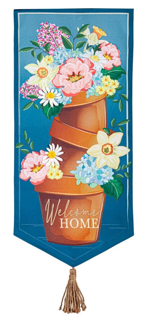 Welcome Home Flower Pots Long Garden Flag 2 Sided XL heartlandflags