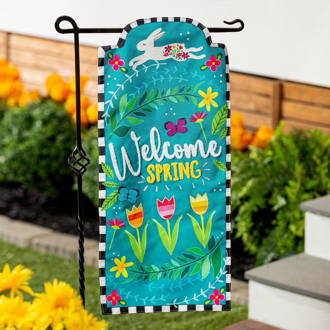 Welcome Spring Bunny Long Garden Flag 2 Sided heartlandflags