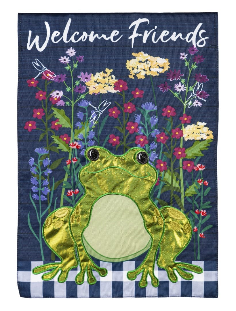 Whimsical Frog Spring Garden Flag 2 Sided Applique Welcome Friends heartlandflags