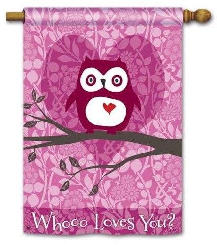 Whooo Loves You Valentine Banner 2 Sided heartlandflags