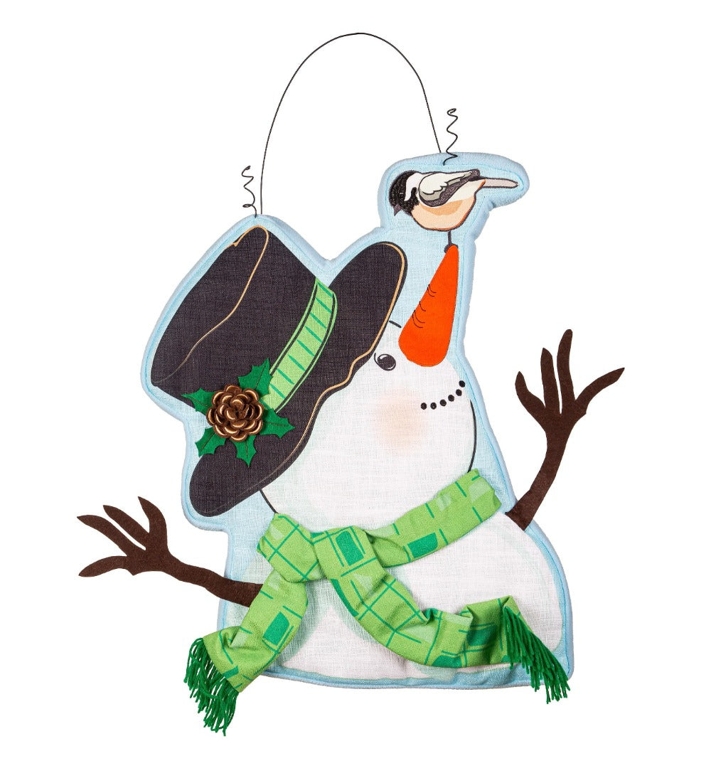 Winter Snowman and Chickadee Door Decoration heartlandflags