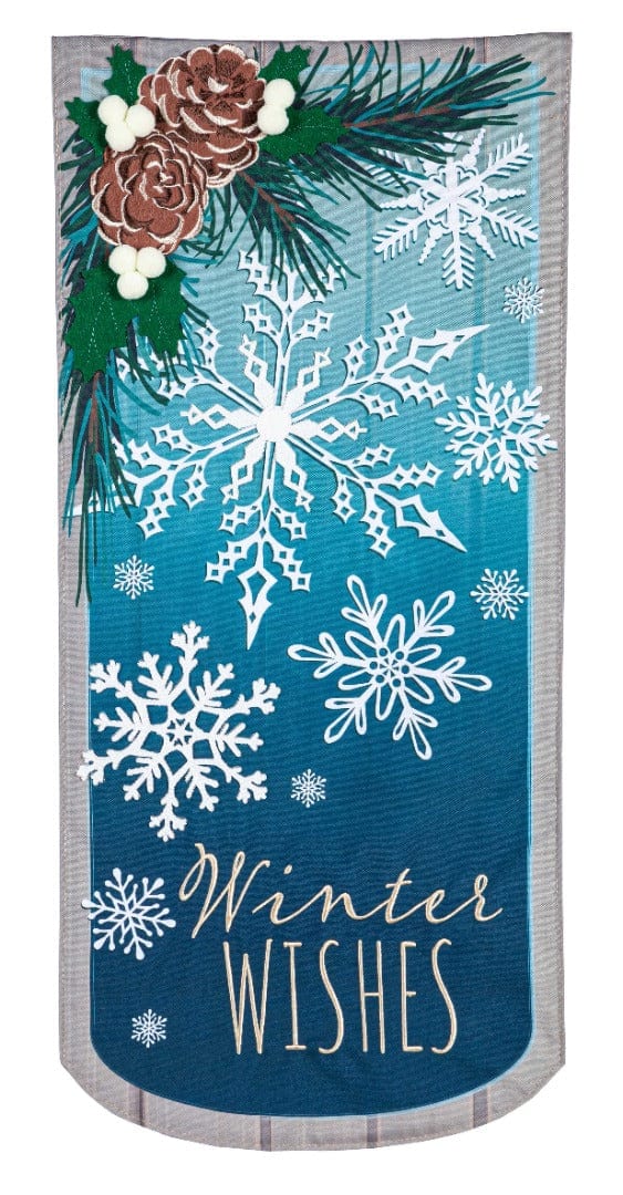 Winter Wishes Snowflake Long Garden Flag 2 Sided XL heartlandflags