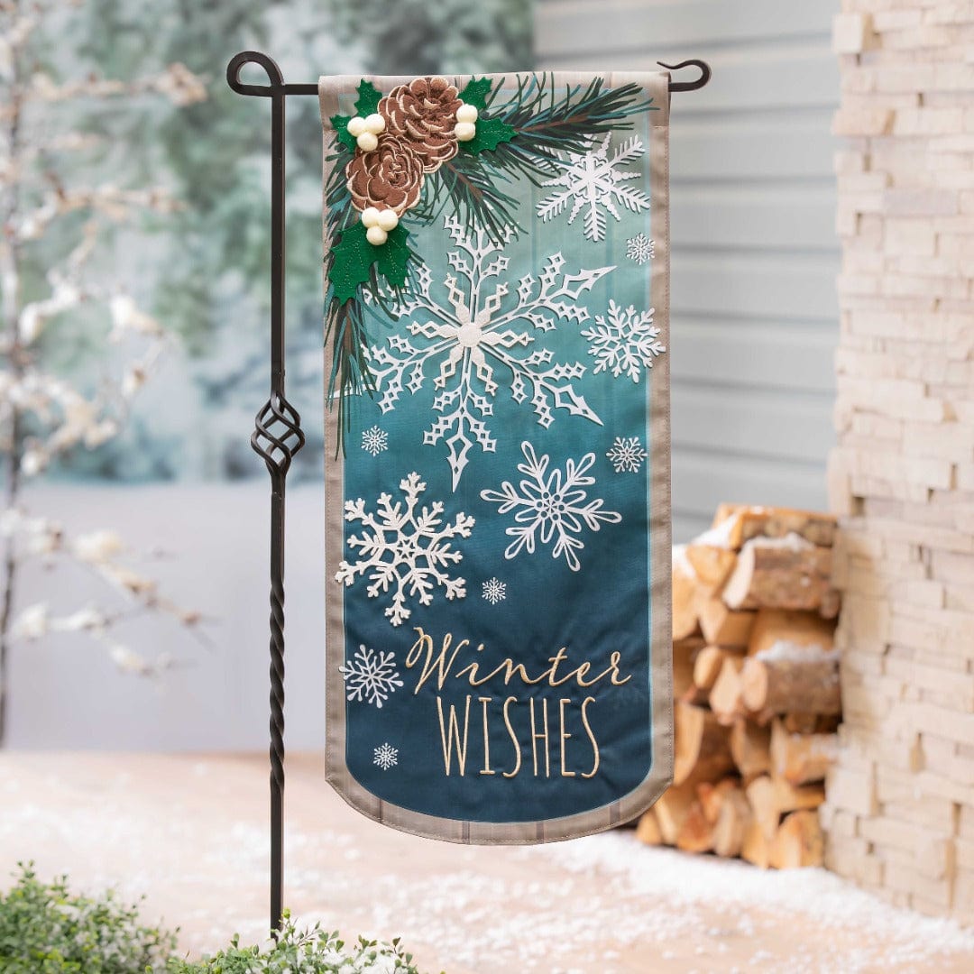 Winter Wishes Snowflake Long Garden Flag 2 Sided XL heartlandflags