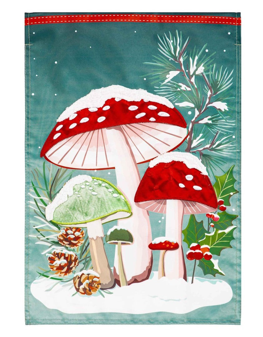 Woodland Winter Mushroom Banner 2 Sided heartlandflags