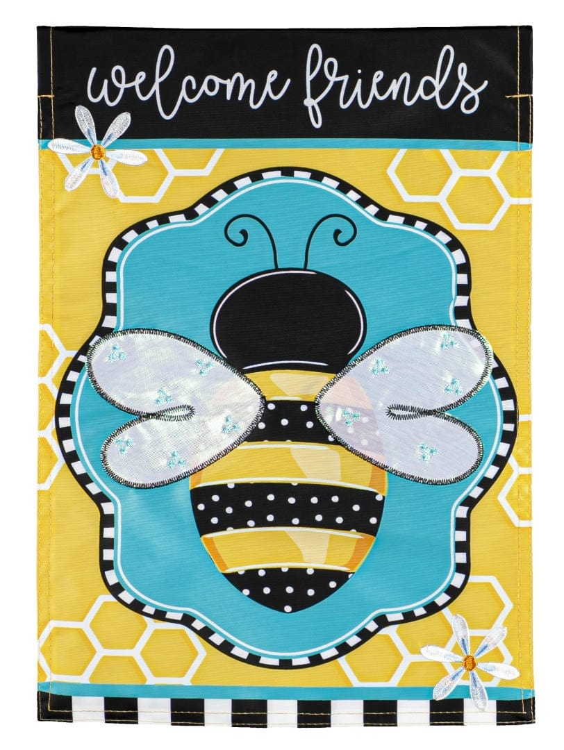 Buzzing Bee Welcome Garden Flag 2 Sided Applique heartlandflags