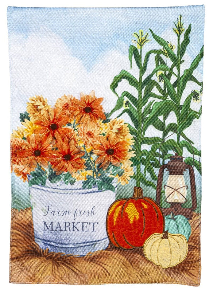 Farm Fresh Market Fall Garden Flag 2 Sided Burlap heartlandflags