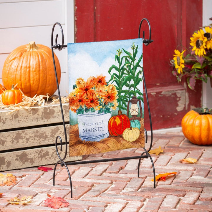 Farm Fresh Market Fall Garden Flag 2 Sided Burlap heartlandflags