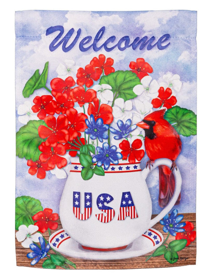 Floral Cardinal Patriotic Garden Flag 2 Sided heartlandflags