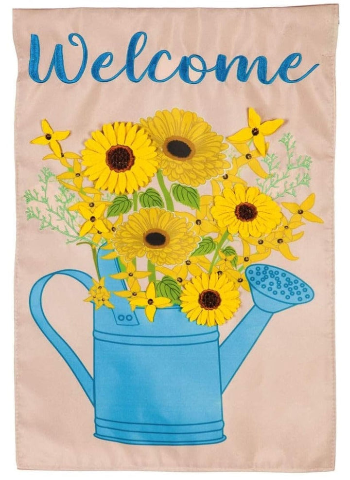 Forsythia & Daisies Watering Can Fall Garden Flag Applique heartlandflags