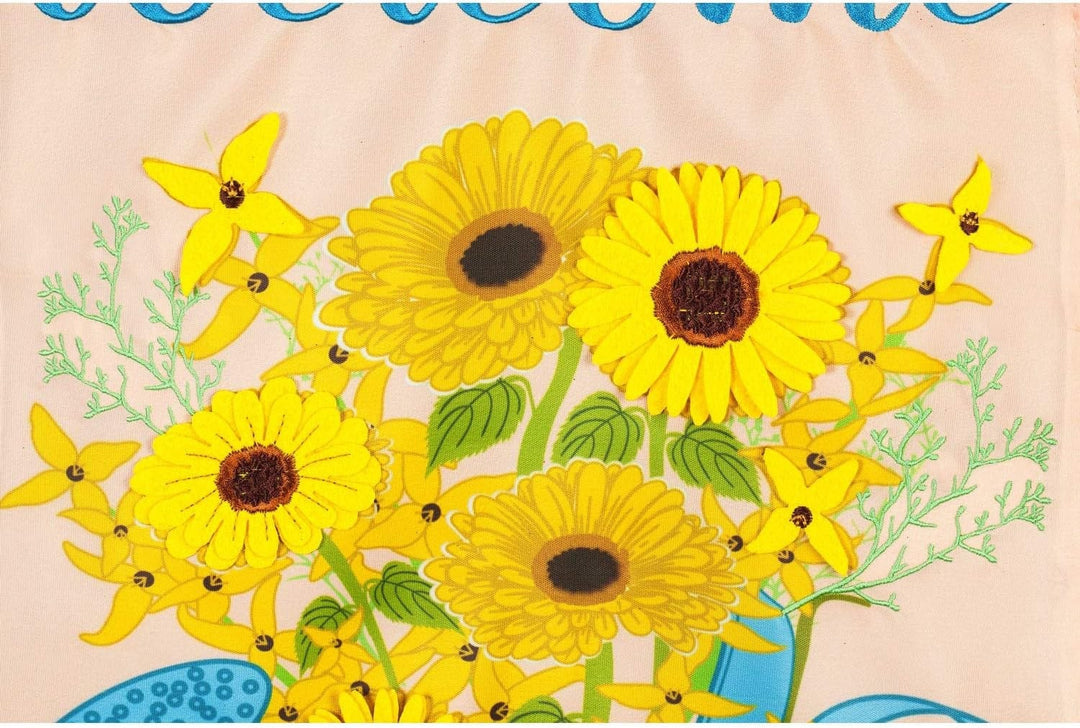 Forsythia & Daisies Watering Can Fall Garden Flag Applique heartlandflags