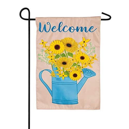 Forsythia & Daisies Watering Can Fall Garden Flag Applique heartlandflags