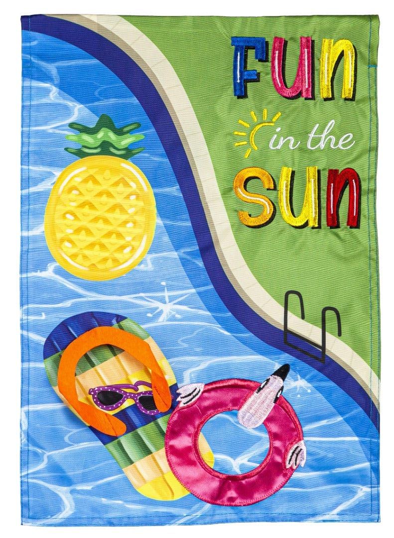 Fun In The Sun Pool Day Summer Garden Flag 2 Sided Applique heartlandflags