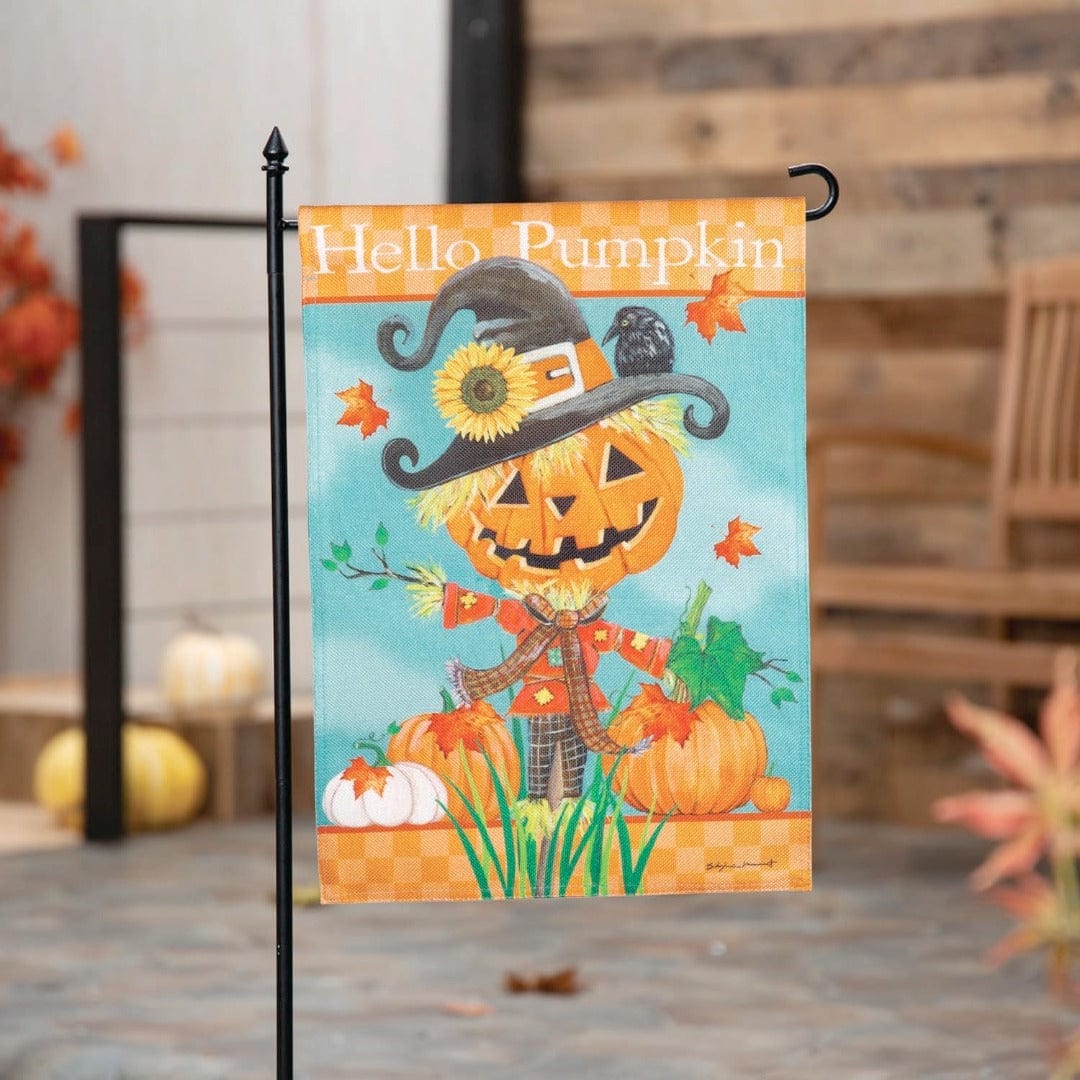 Hello Pumpkin Scarecrow Fall Garden Flag 2 Sided heartlandflags