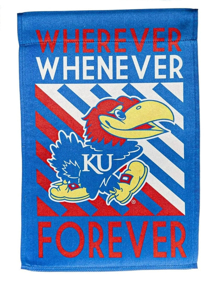 Kansas Jayhawks Garden Flag 2 Sided Wherever Whenever Forever heartlandflags