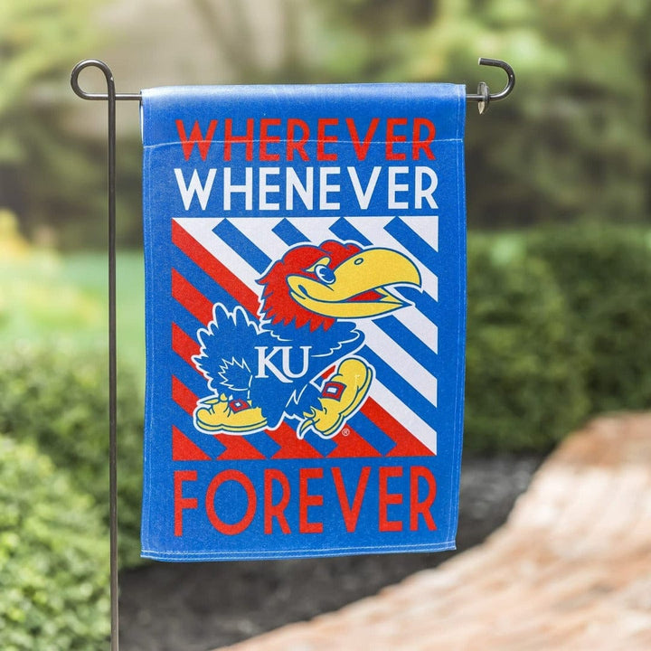 Kansas Jayhawks Garden Flag 2 Sided Wherever Whenever Forever heartlandflags