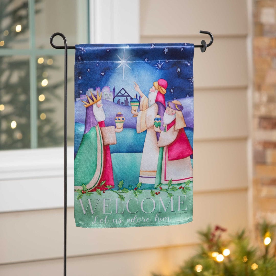 Let Us Adore Him Christmas Garden Flag 2 Sided Lustre heartlandflags