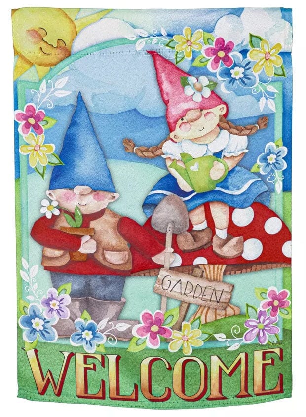 Pair Of Garden Gnomes Garden Flag 2 Sided Welcome heartlandflags