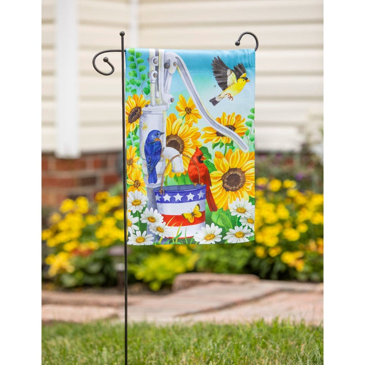 Patriotic Pump Garden Flag 2 Sided Birds Sunflowers heartlandflags