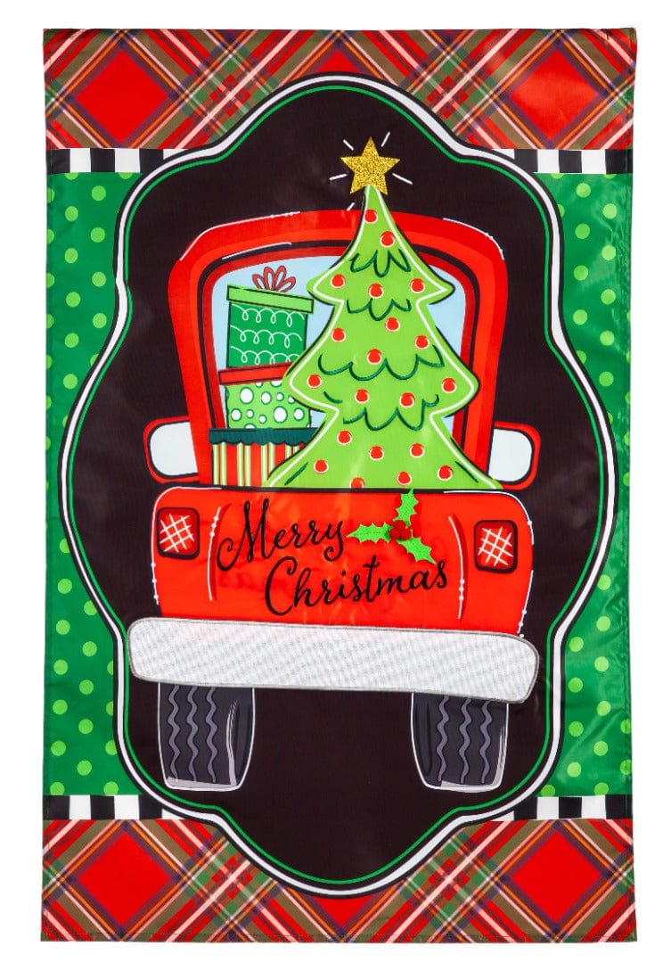 Patterned Christmas Truck Banner 2 Sided Merry Christmas Flag heartlandflags