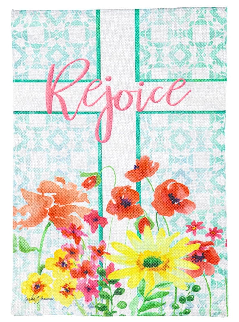 Rejoice Cross Easter Garden Flag 2 Sided heartlandflags