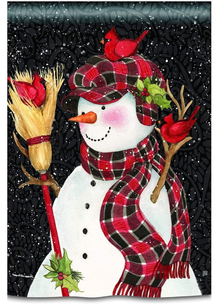 Snowman With Broom Banner 2 Sided House Flag heartlandflags