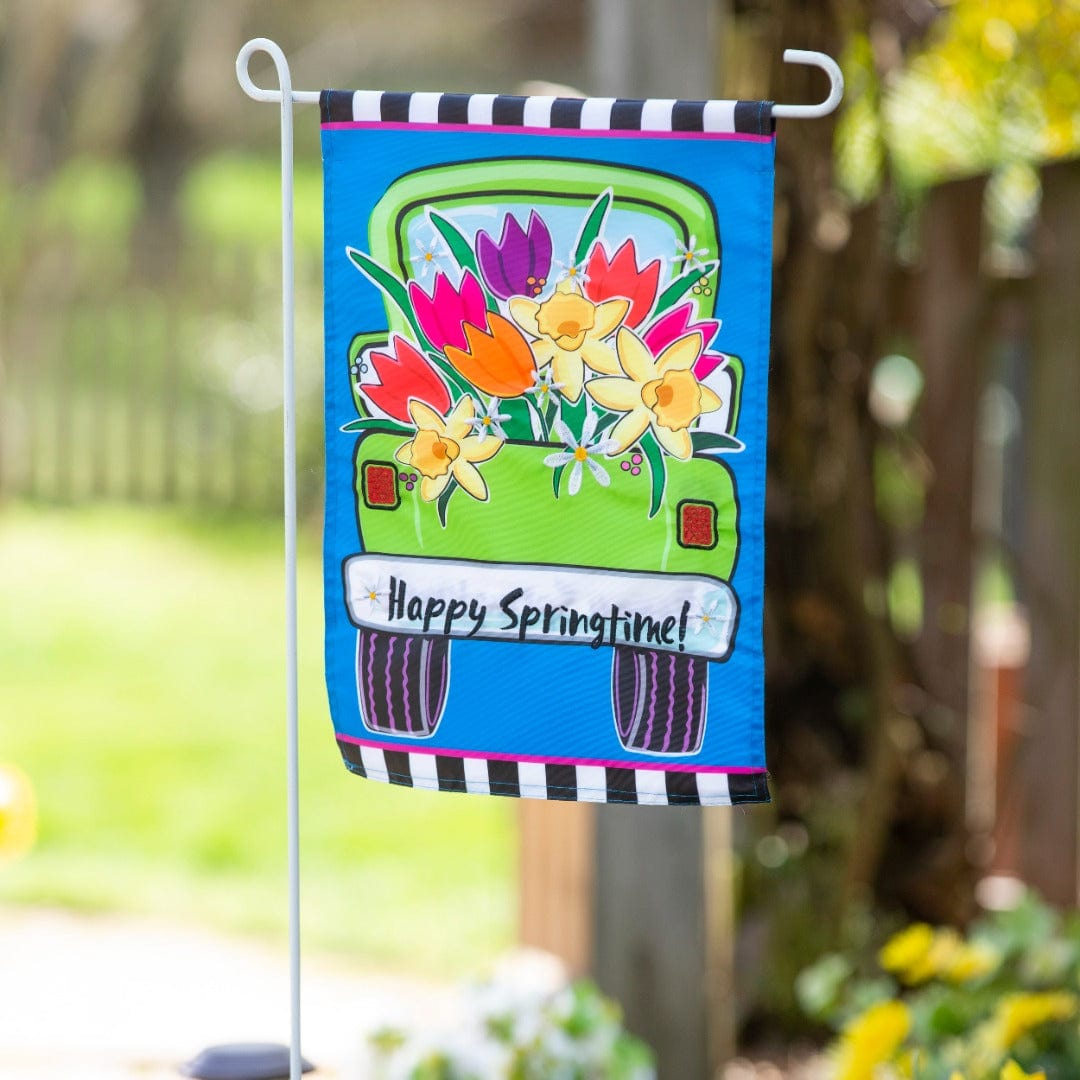 Springtime Truck Garden Flag 2 Sided Applique heartlandflags