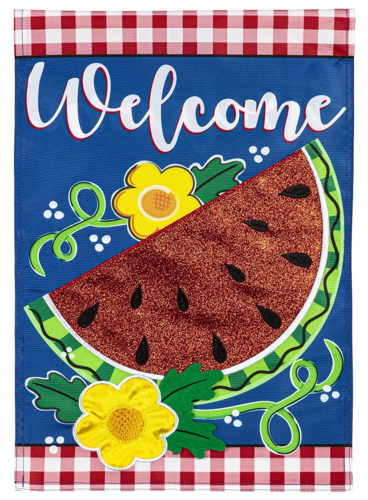 Watermelon Welcome Summer Garden Flag 2 Sided Applique heartlandflags