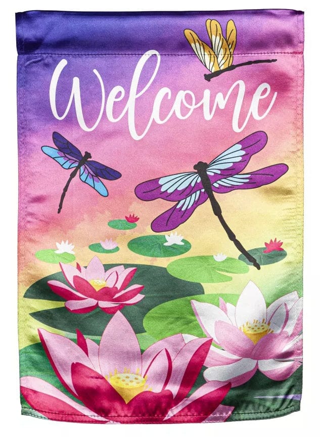 Welcome Dragonfly with Lily Pads Garden Flag 2 Sided heartlandflags