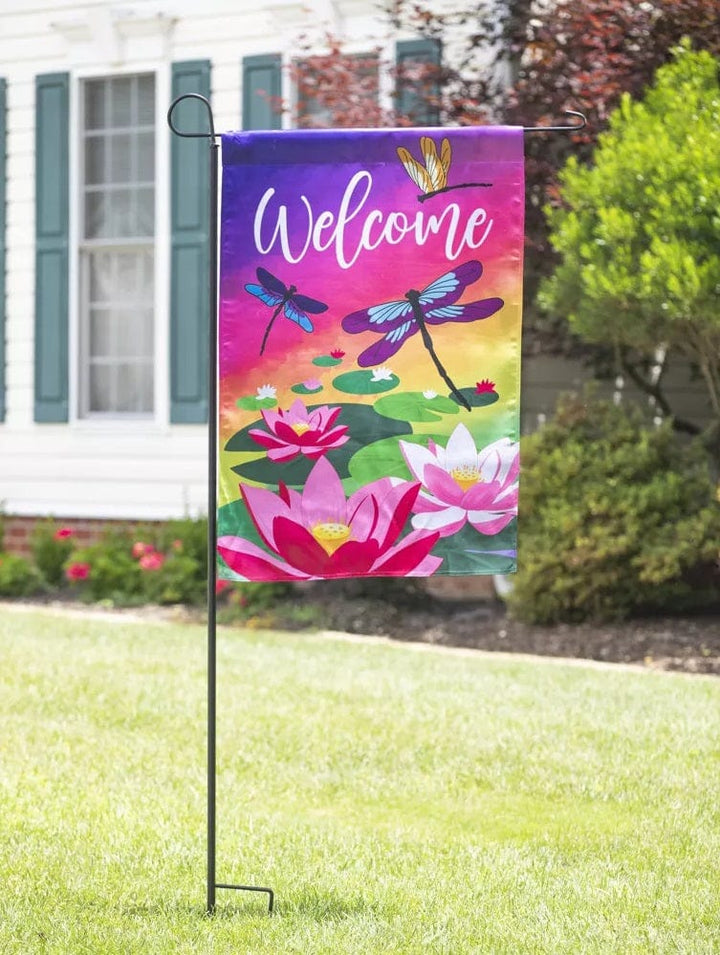 Welcome Dragonfly with Lily Pads Garden Flag 2 Sided heartlandflags