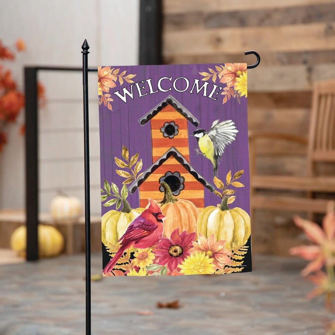 Welcome Fall Bird House Autumn Garden Flag 2 Sided heartlandflags